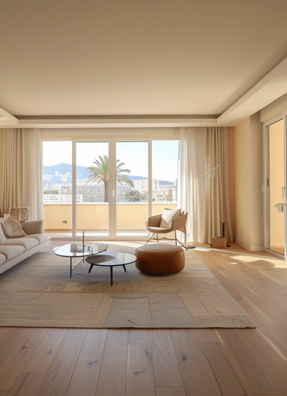 Peinture Côte d’Azur – rénovation du salon à Cannes (Appartement Palm View)