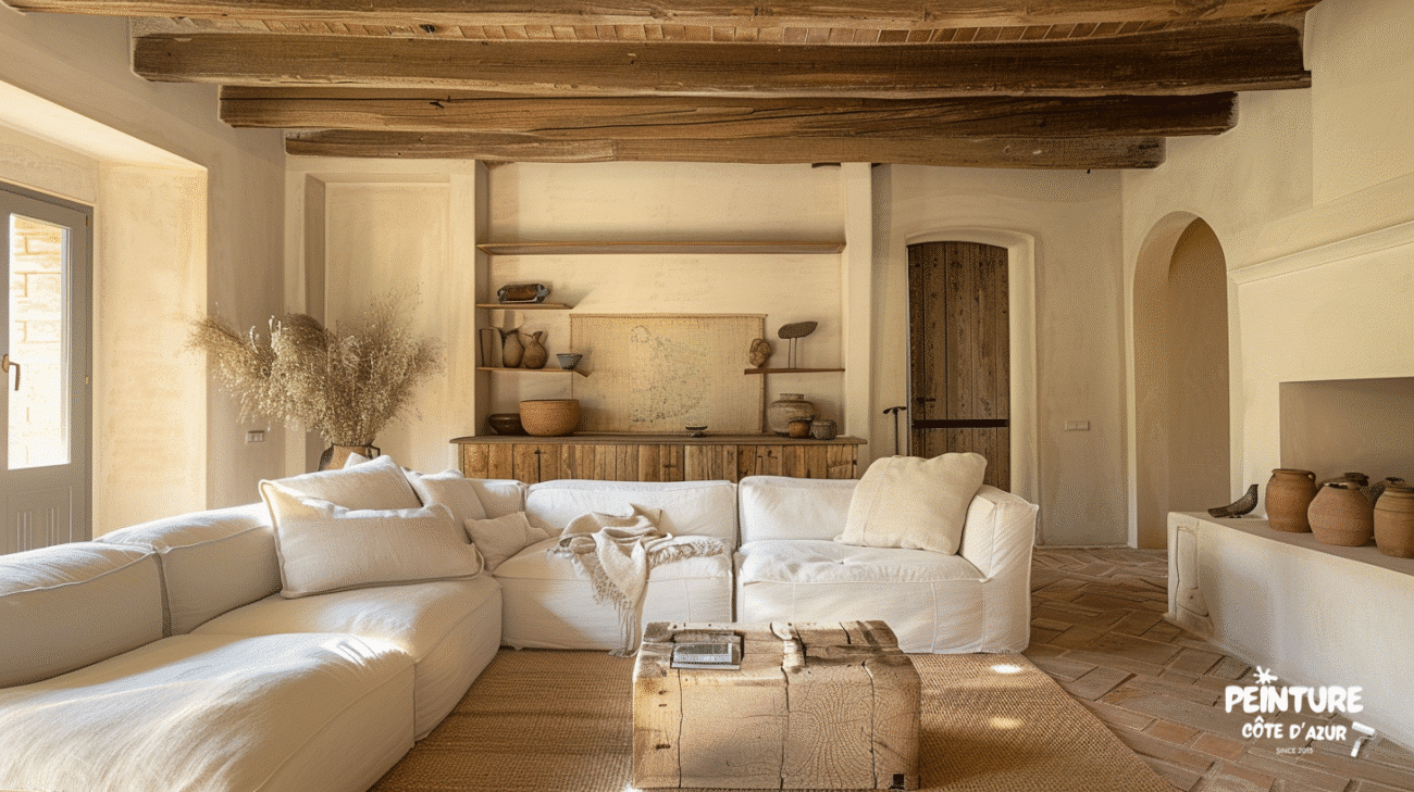 Peinture Côte d’Azur – rénovation du salon à Mougins (Villa Saint-Barth)