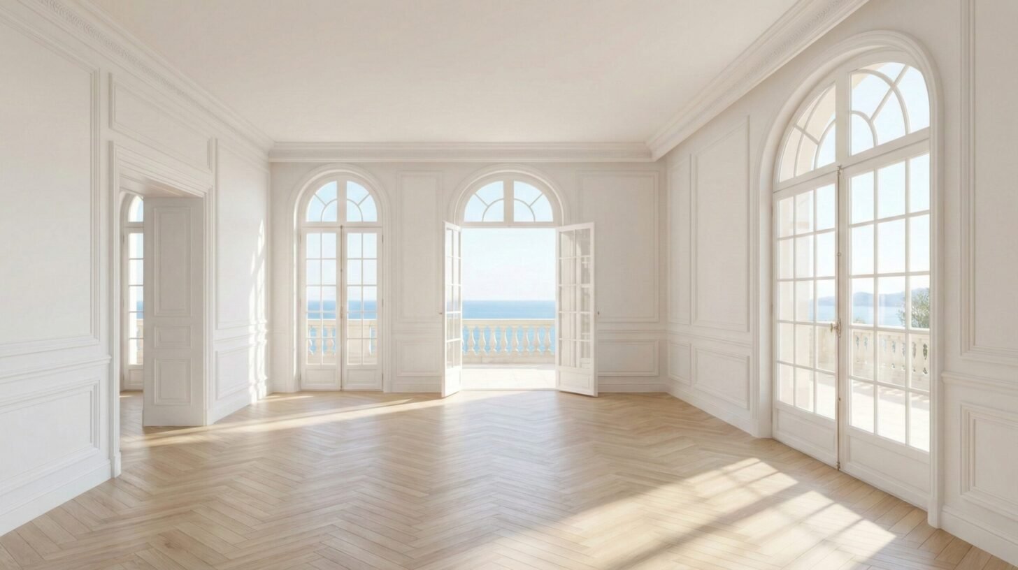 Salon rénové à neuf à Cannes après devis peinture validé